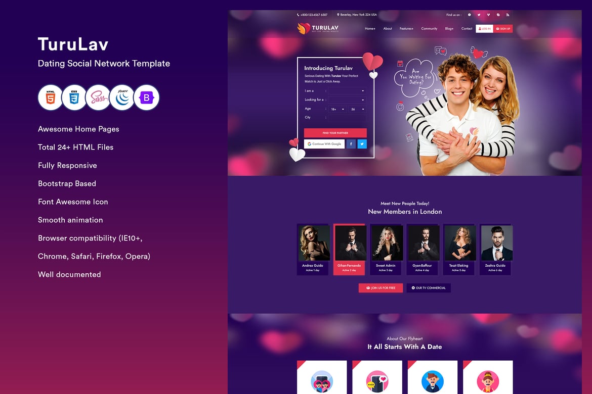 Template Website Jaringan Sosial untuk Kencan TuruLav yang Menarik