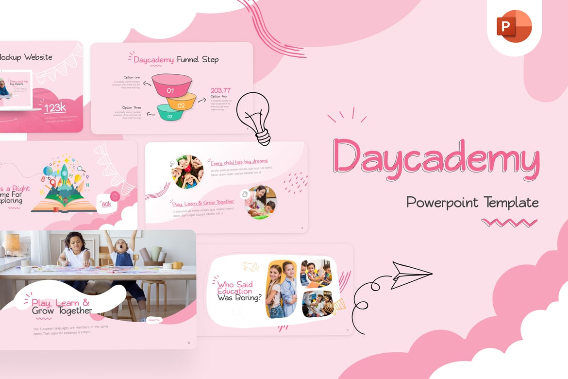 Template PowerPoint Kreatif Daycademy untuk Pendidikan yang Menarik