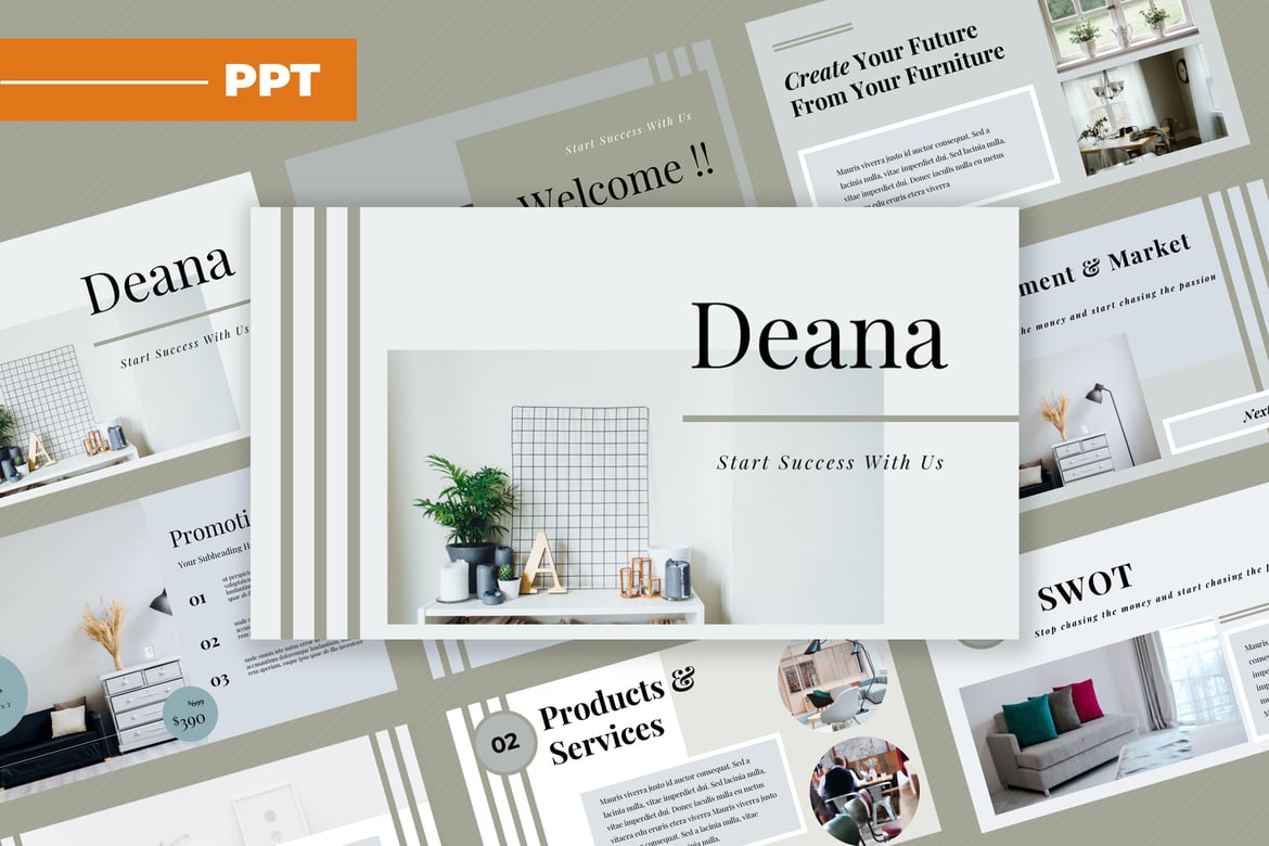 Template Presentasi Powerpoint Deana Furniture yang Modern dan Kreatif