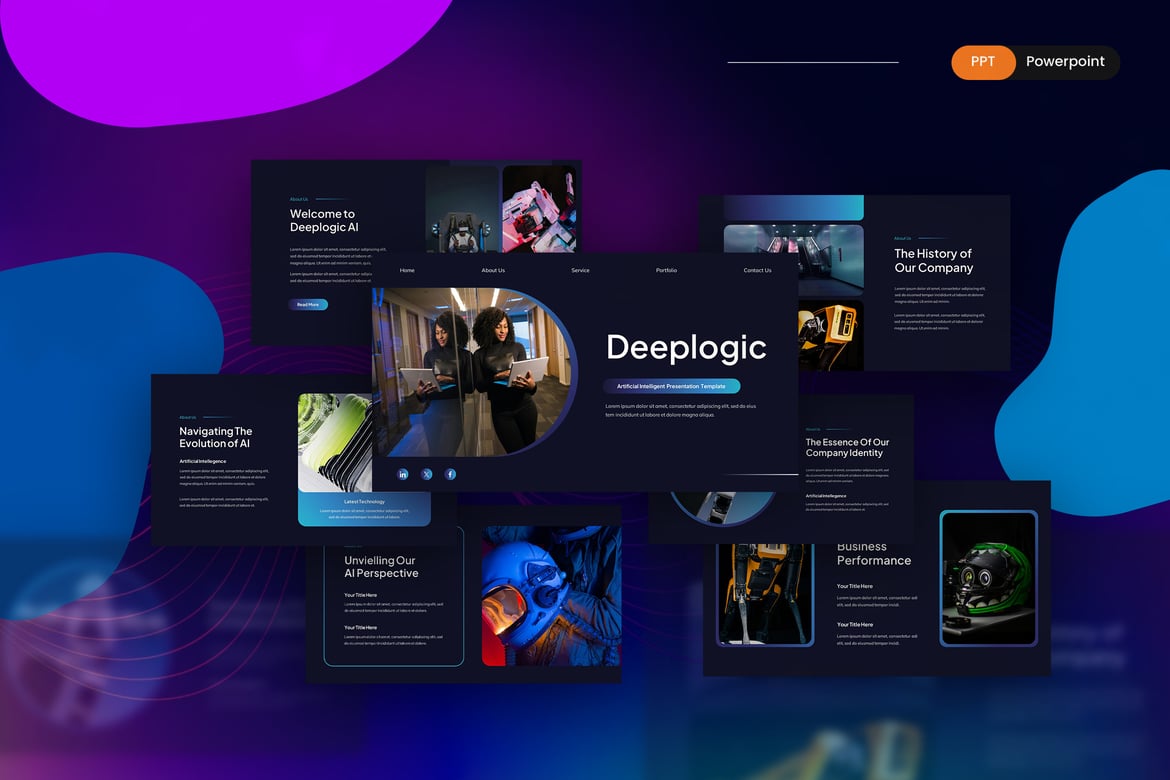 Template Presentasi PowerPoint Deeplogic dengan Kecerdasan Buatan