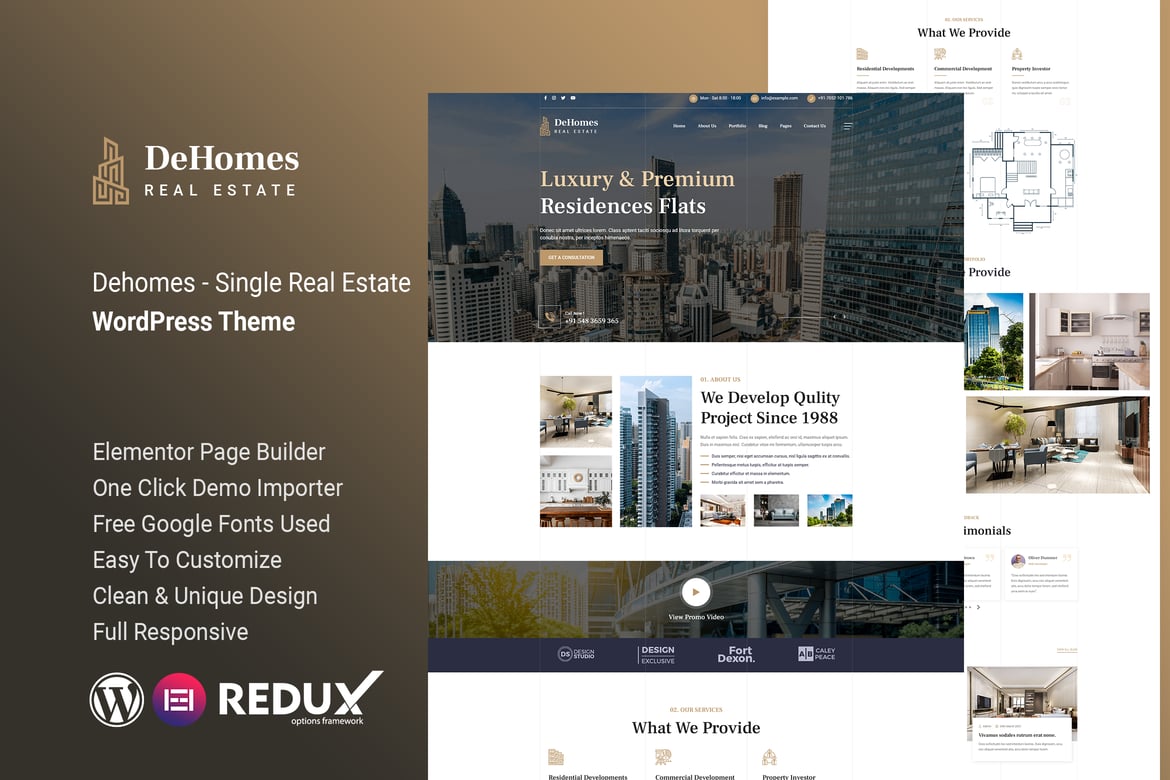 Dehomes - Tema WordPress Real Estat Modern dan Responsif