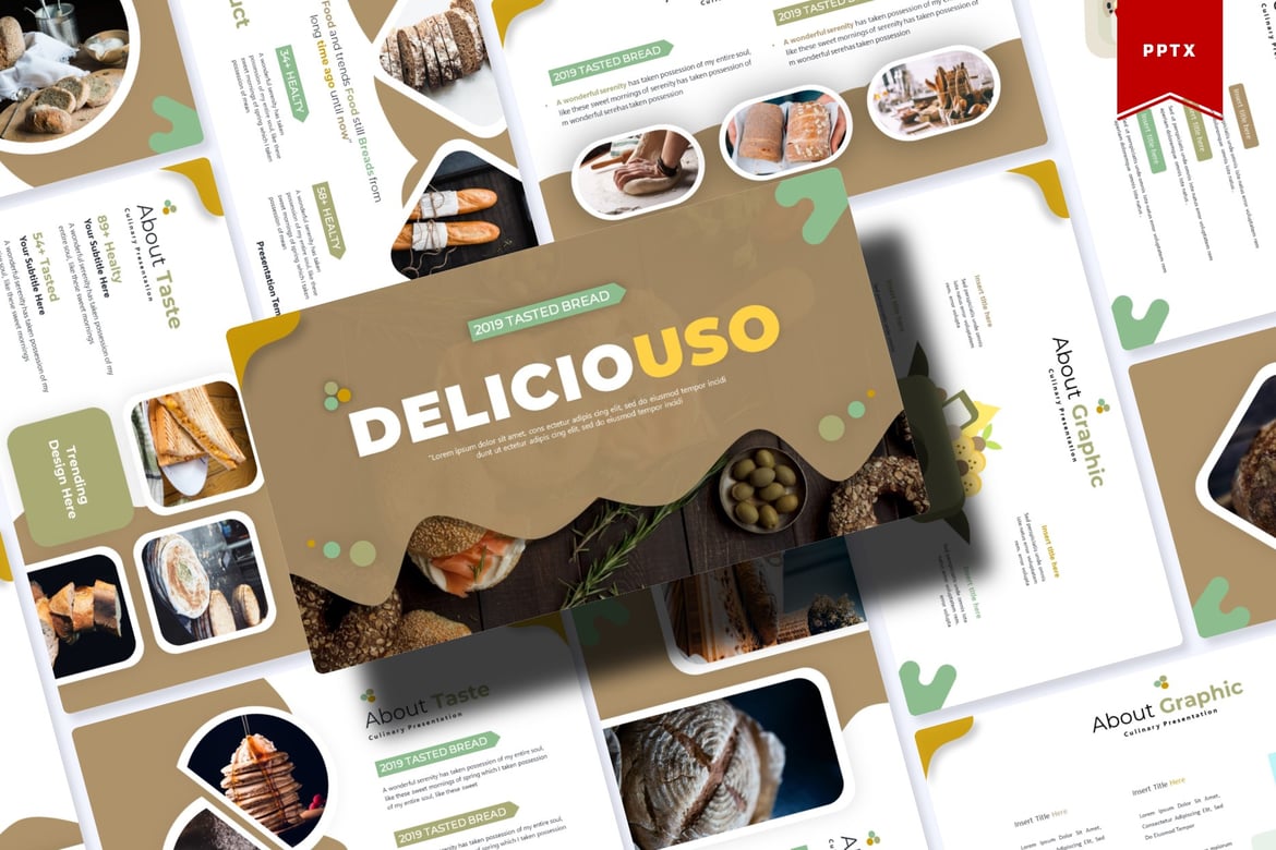 Template Presentasi PowerPoint Deliciousi yang Menarik