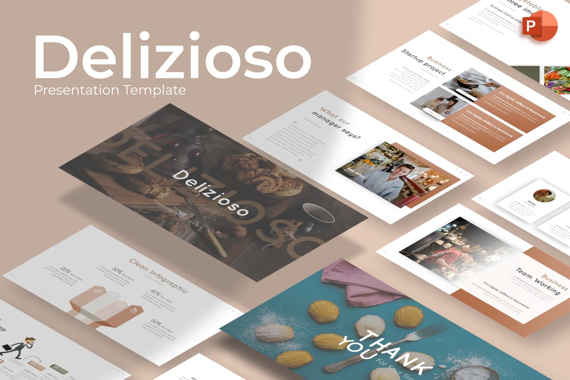 Template Presentasi Kreatif Makanan Delizioso yang Menarik
