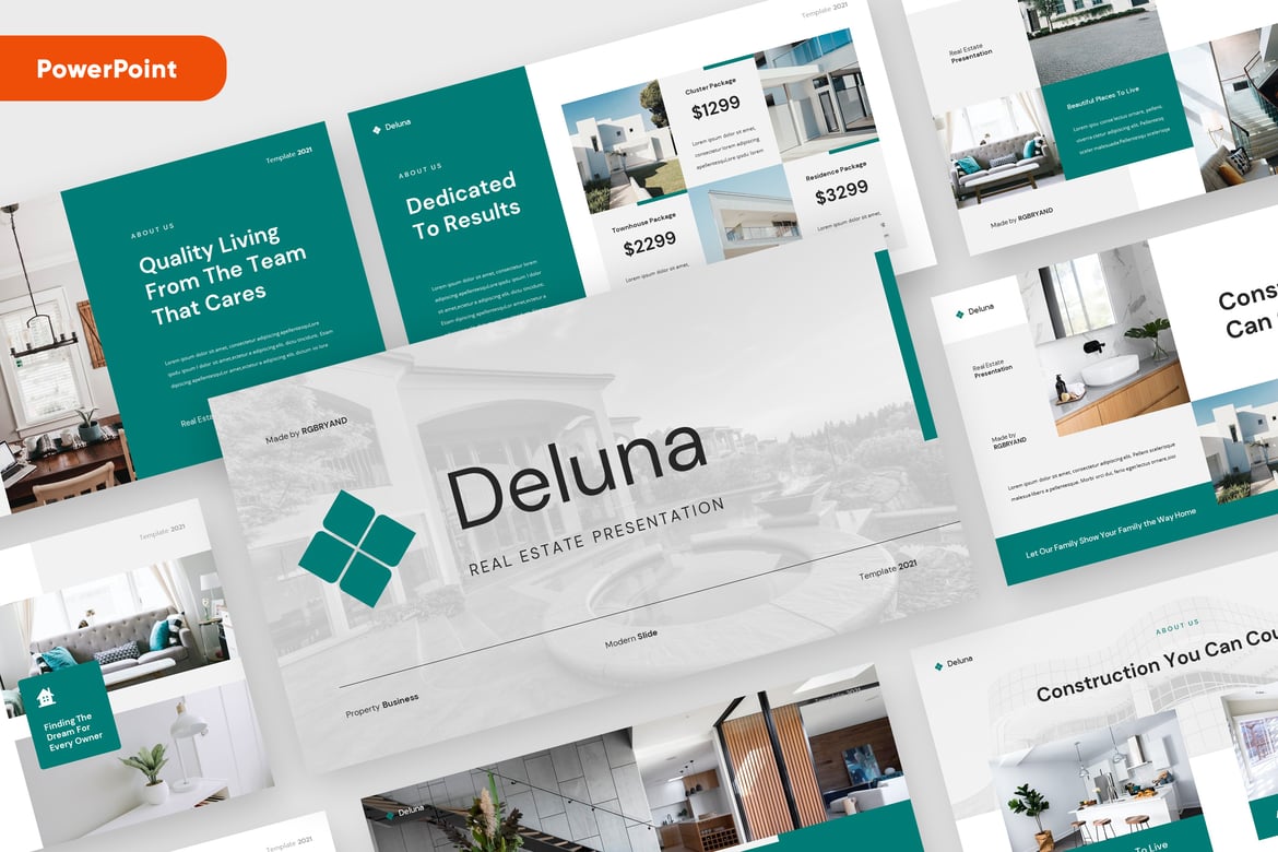 Template Presentasi PowerPoint DELUNA untuk Real Estate yang Menarik