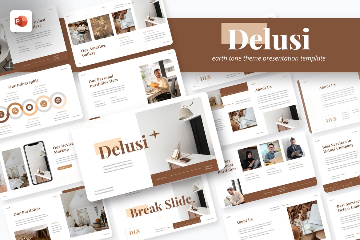 Template PowerPoint Delusi dengan Nuansa Earth Tone yang Elegan
