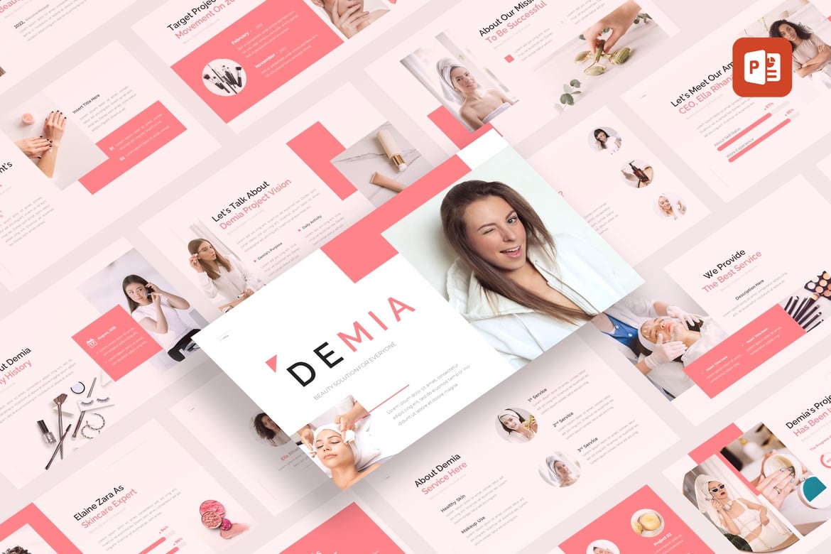 Template PowerPoint Demia - Elegan untuk Presentasi Kecantikan dan Kosmetik