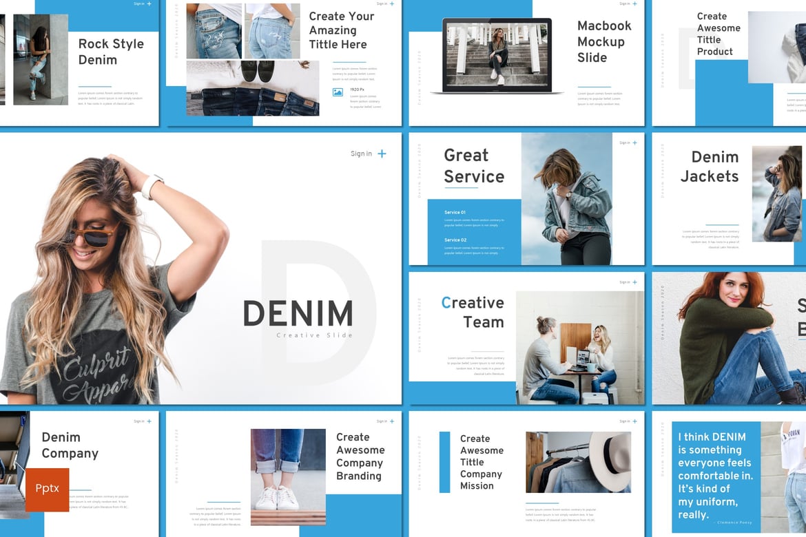 Template Presentasi Denim - Kreatif dan Profesional untuk Segala Kebutuhan