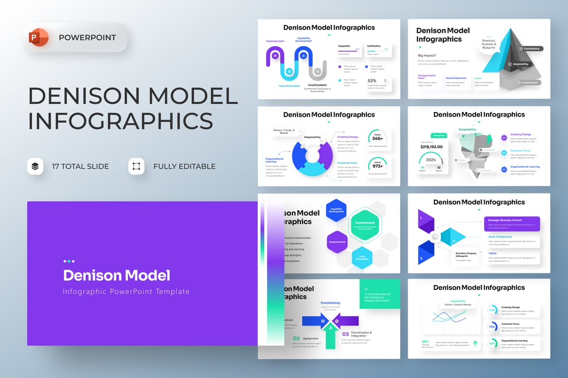 Template PowerPoint Infografis Model Denison yang Menarik