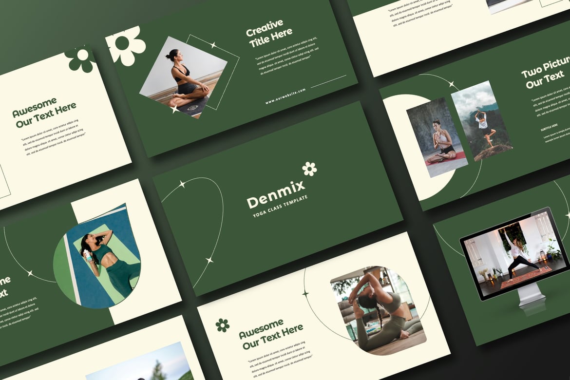 Template Presentasi PowerPoint Denmix Yoga yang Kreatif dan Minimalis