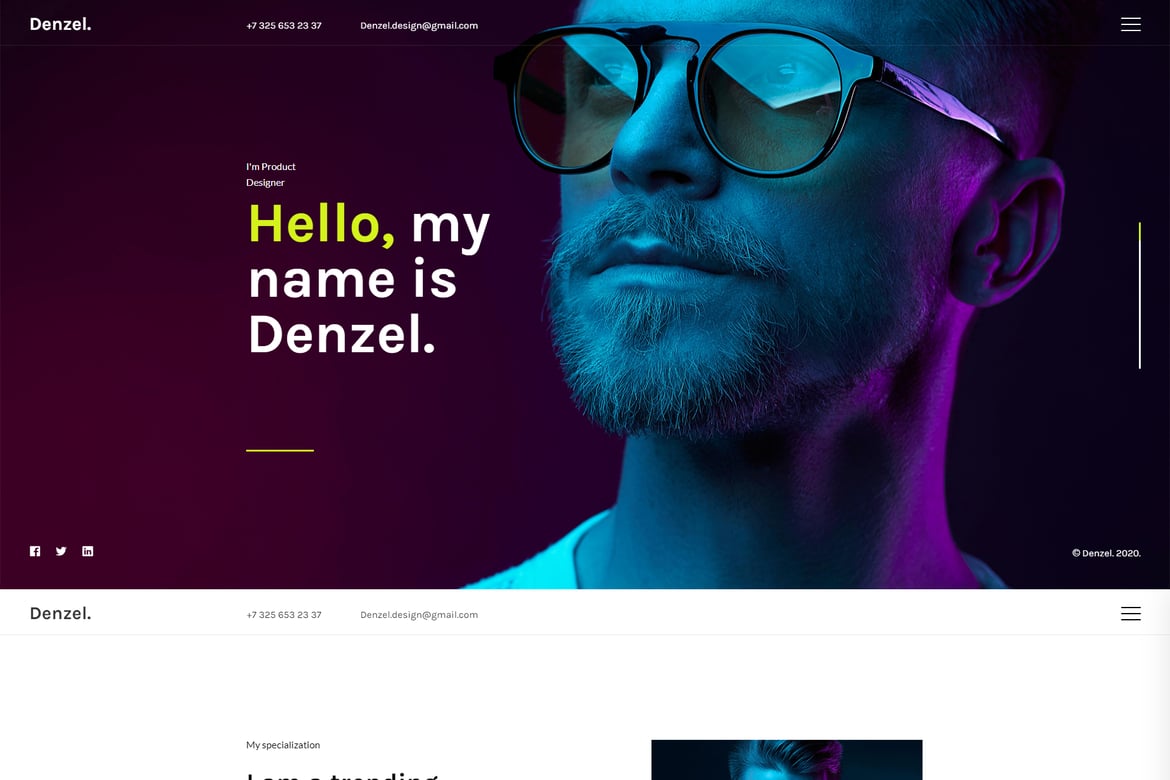 Denzel - Template Website Pribadi Satu Halaman yang Elegan