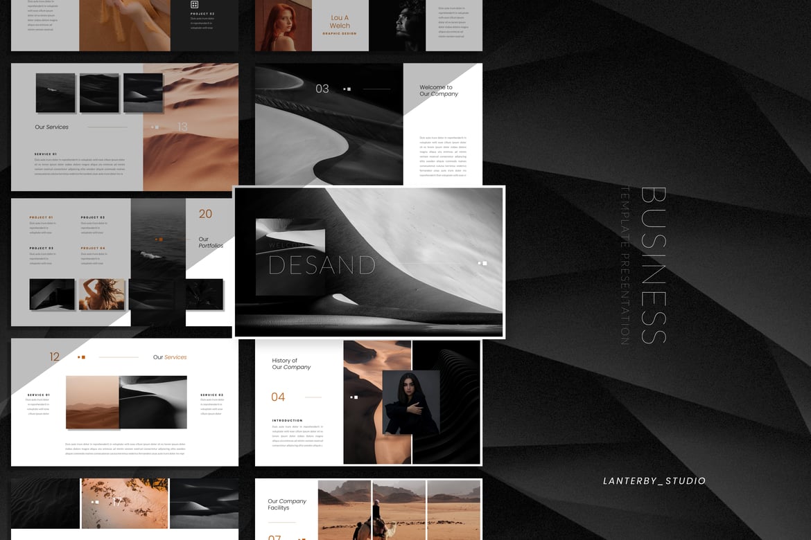 Template PowerPoint Bisnis Desand yang Modern dan Elegan