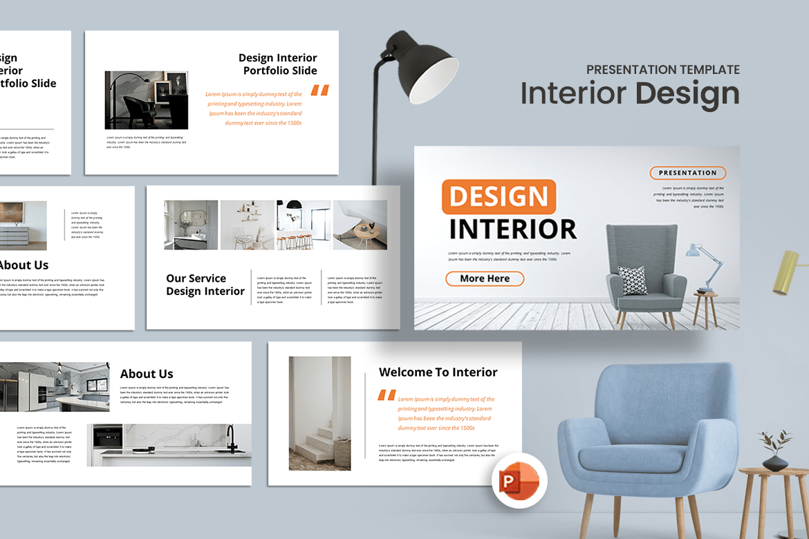 Template Presentasi PowerPoint Desain Interior yang Menarik