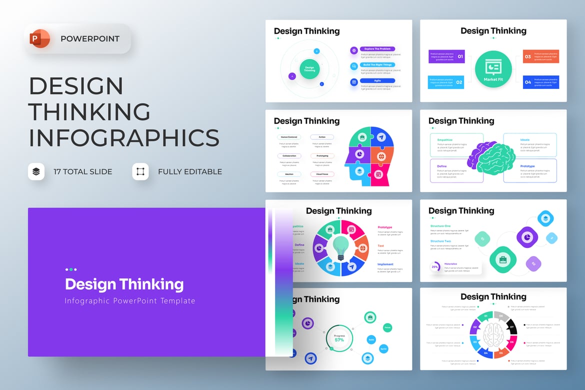 Template Presentasi PowerPoint Infografis Design Thinking yang Menarik