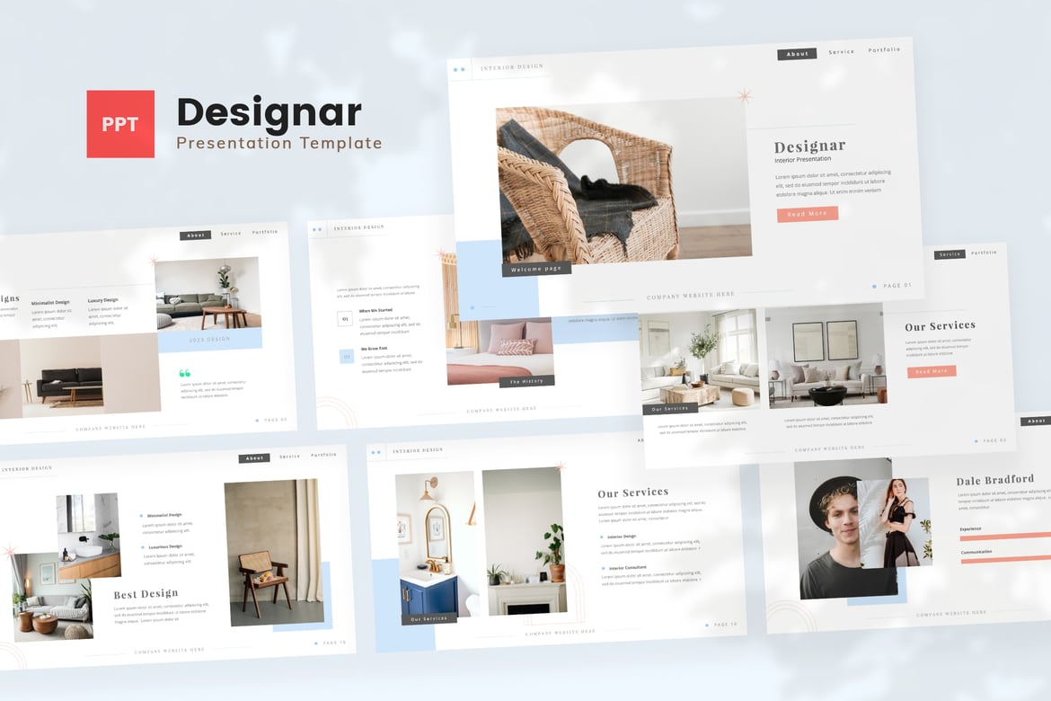 Designar — Template Presentasi PowerPoint Desain Interior yang Elegan