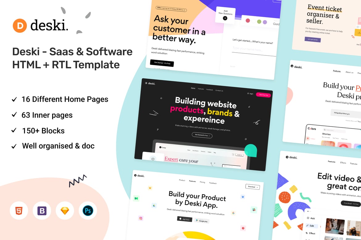 Deski - Template Website SAAS & Software HTML Modern dan Responsif