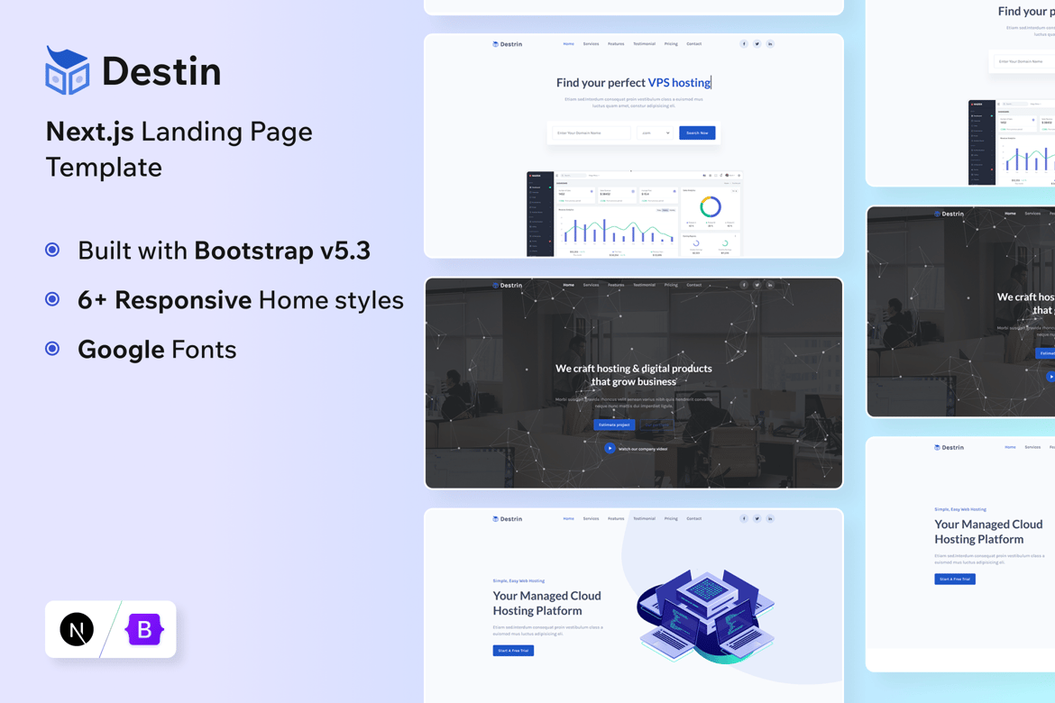 Destin - Template Landing Page Next.JS 15 yang Modern dan Responsif
