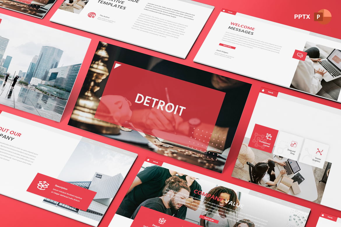 Template PowerPoint Kreatif Detroit untuk Presentasi Menarik