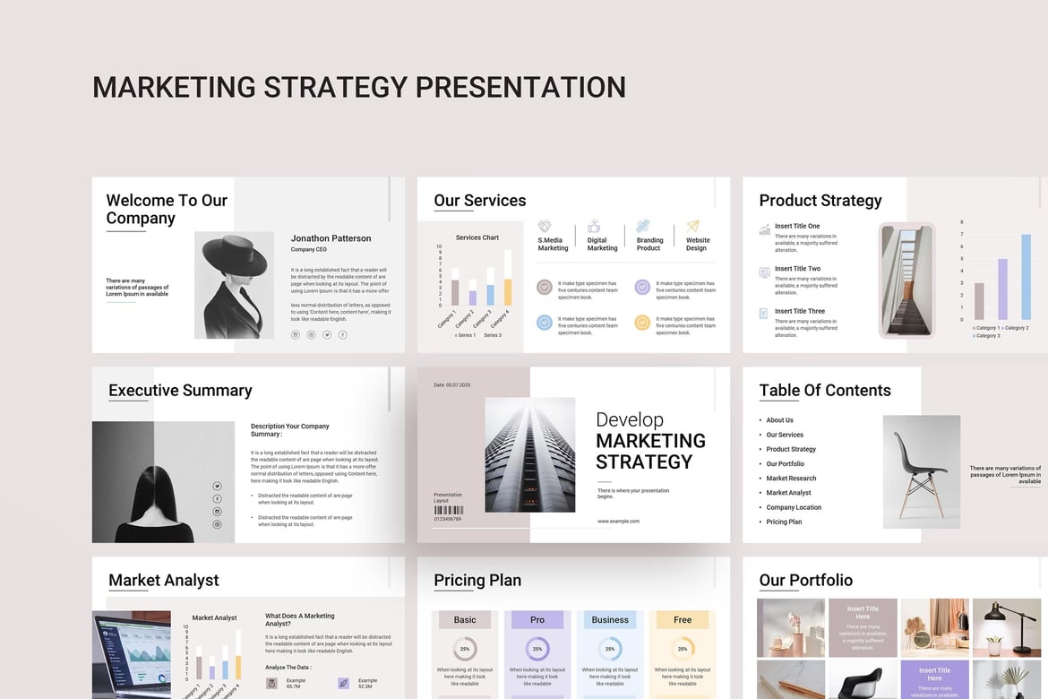 Template PowerPoint Strategi Pemasaran yang Fleksibel dan Menarik