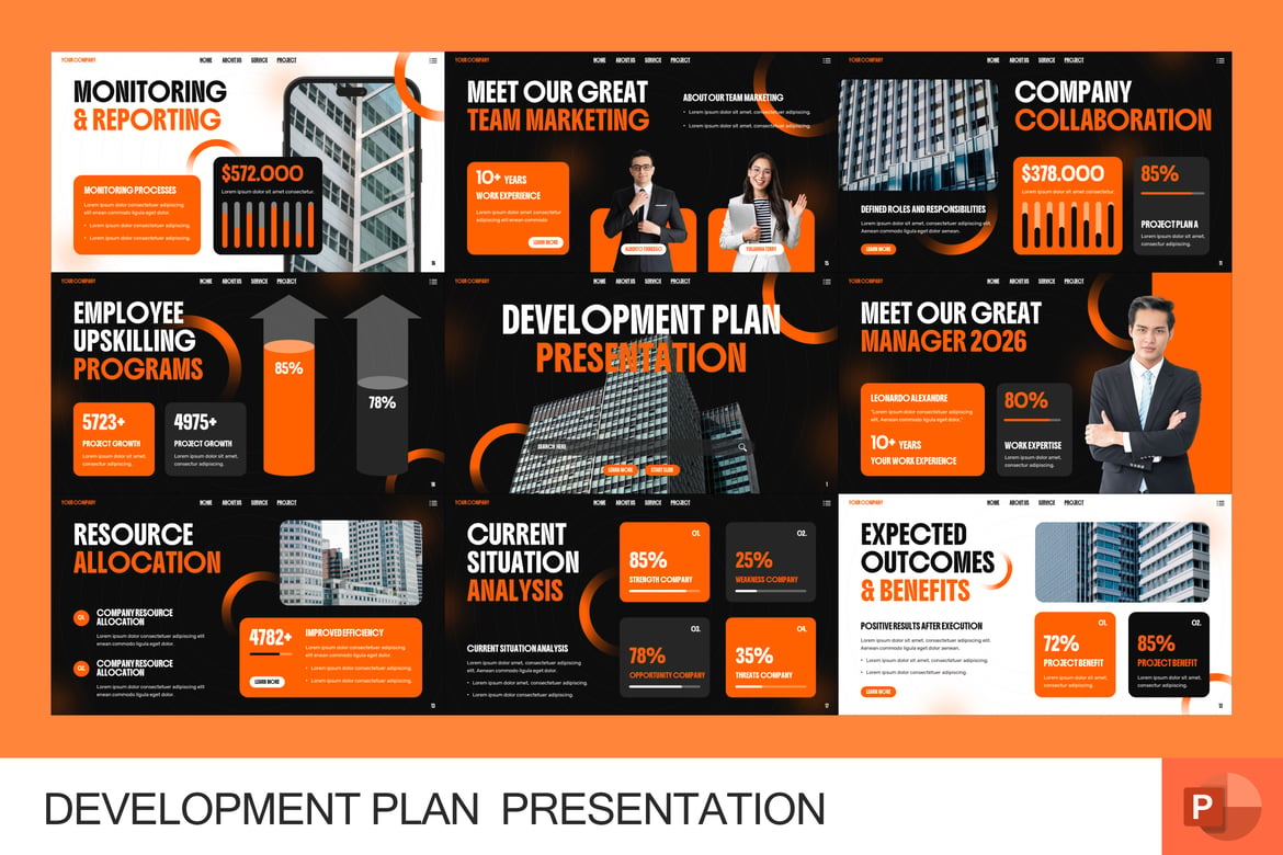Template PowerPoint Rencana Pengembangan yang Modern dan Profesional