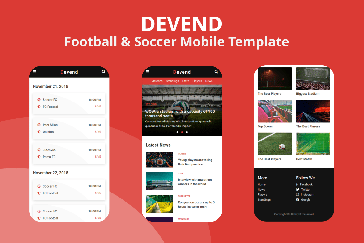 Devend - Template Website Mobile untuk Sepak Bola dan Olahraga