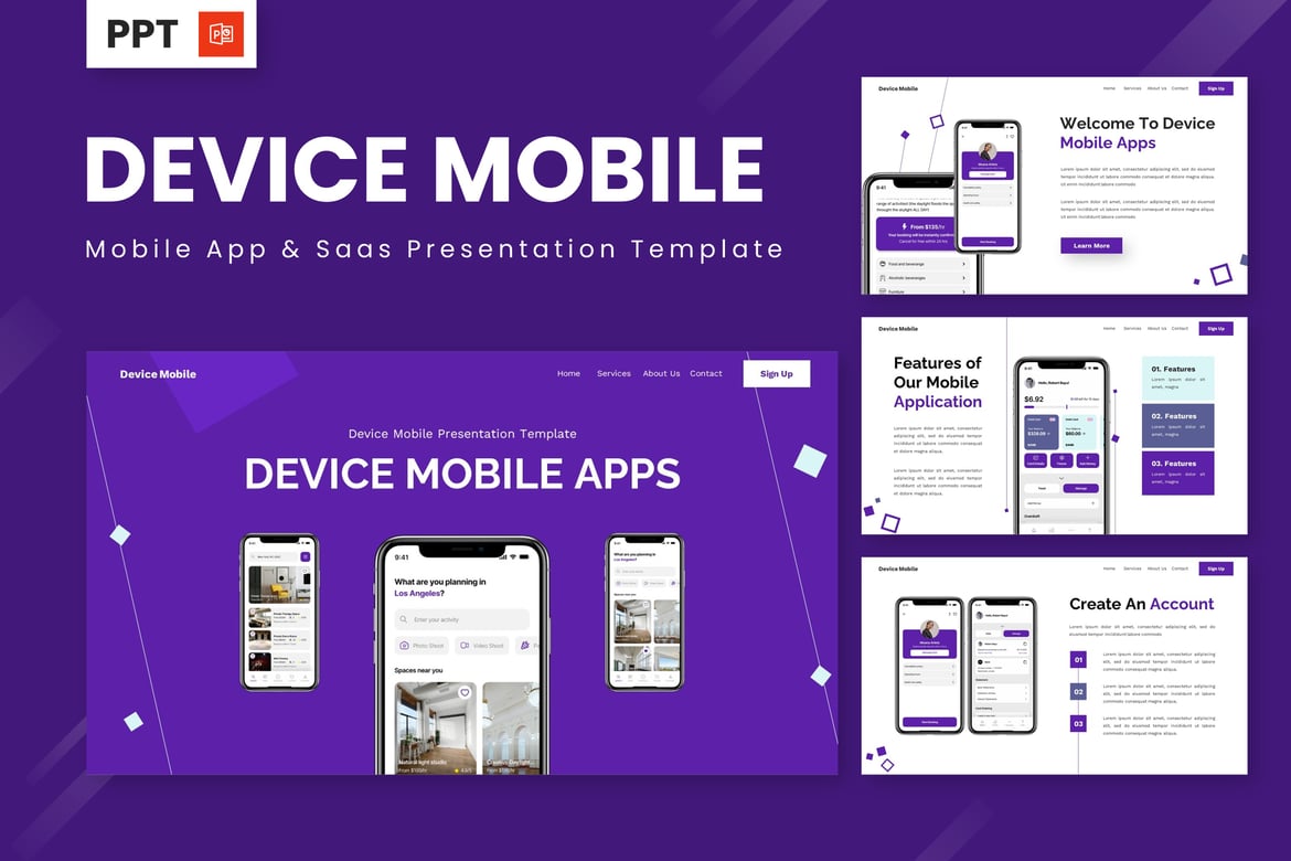 Template Presentasi Mobile - Powerpoint untuk Aplikasi dan SaaS