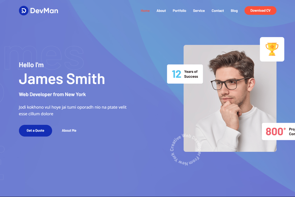 Devman - Template Website Portofolio Pribadi yang Menawan