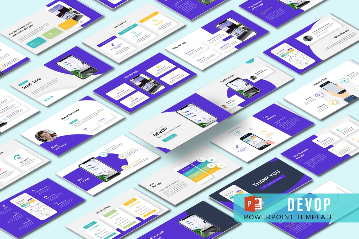 DEVOP – Template PowerPoint Aplikasi Mobile yang Stylish dan Profesional