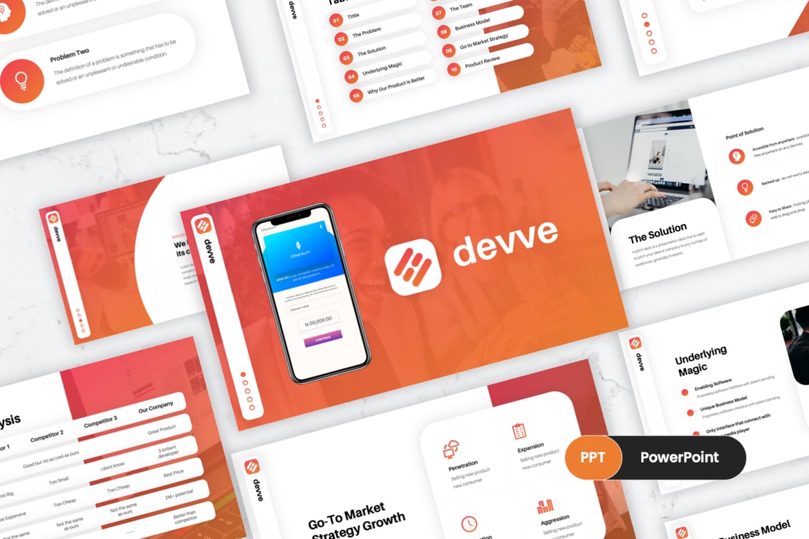 Devve - Template PowerPoint Pitch Deck Menarik dan Profesional
