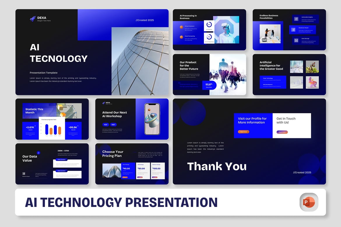 Dexa - Template PowerPoint Teknologi AI yang Modern dan Profesional