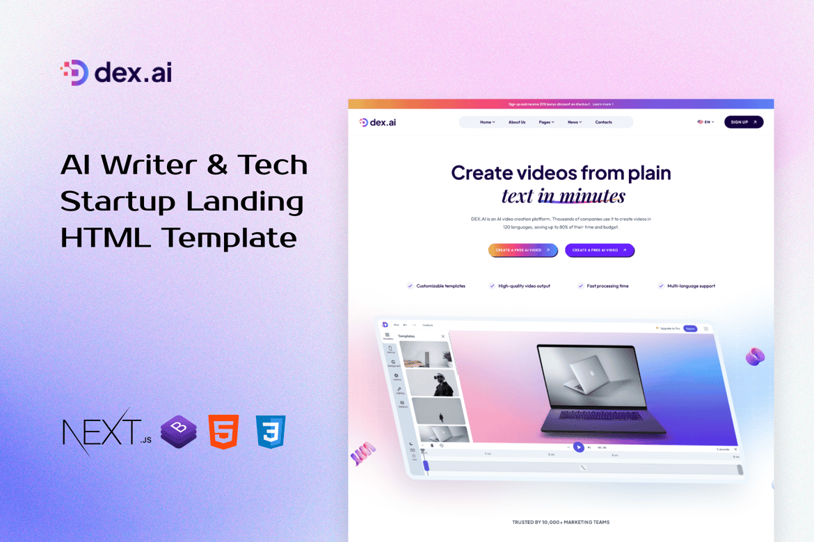 Dex.AI - Template Website NextJS untuk Penulisan AI dan Startup Teknologi