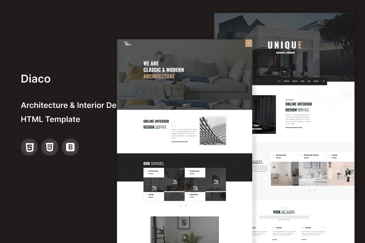Diaco - Template Website Arsitektur & Interior yang Modern dan Elegan