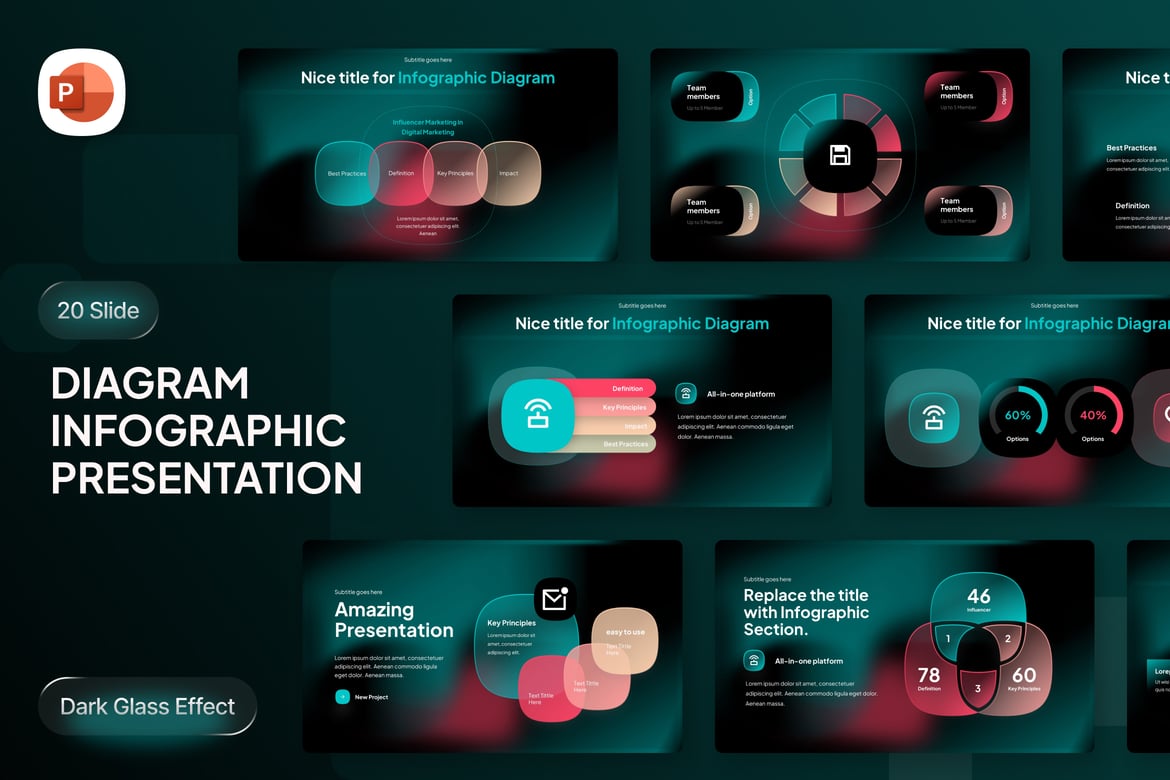 Template Presentasi PowerPoint Infografis Glassmorph yang Menarik