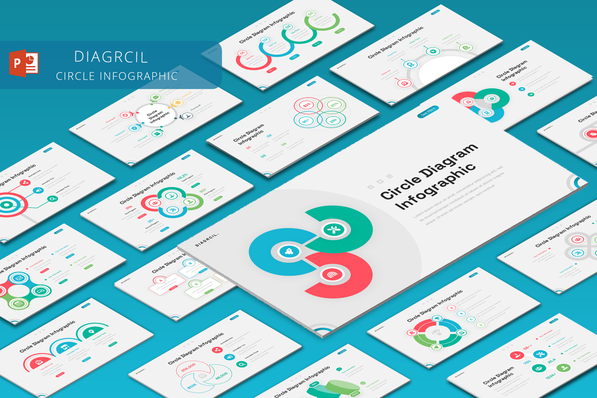 Template PowerPoint Infografis Lingkaran DIAGRCIL yang Menarik