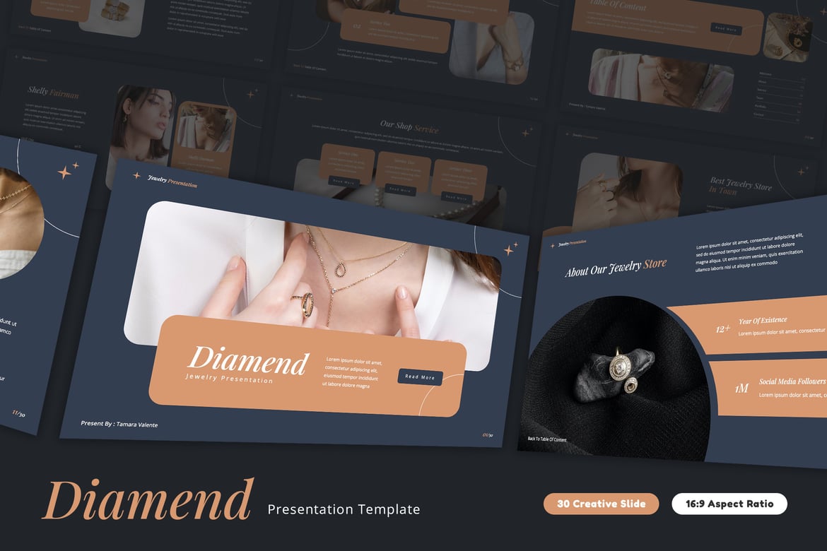 Template Presentasi PowerPoint Diamend untuk Perhiasan yang Menawan