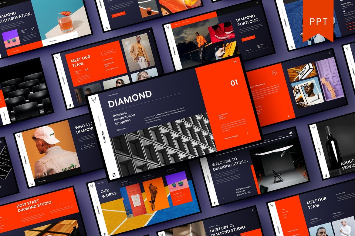 Template PowerPoint Bisnis Diamond yang Menarik