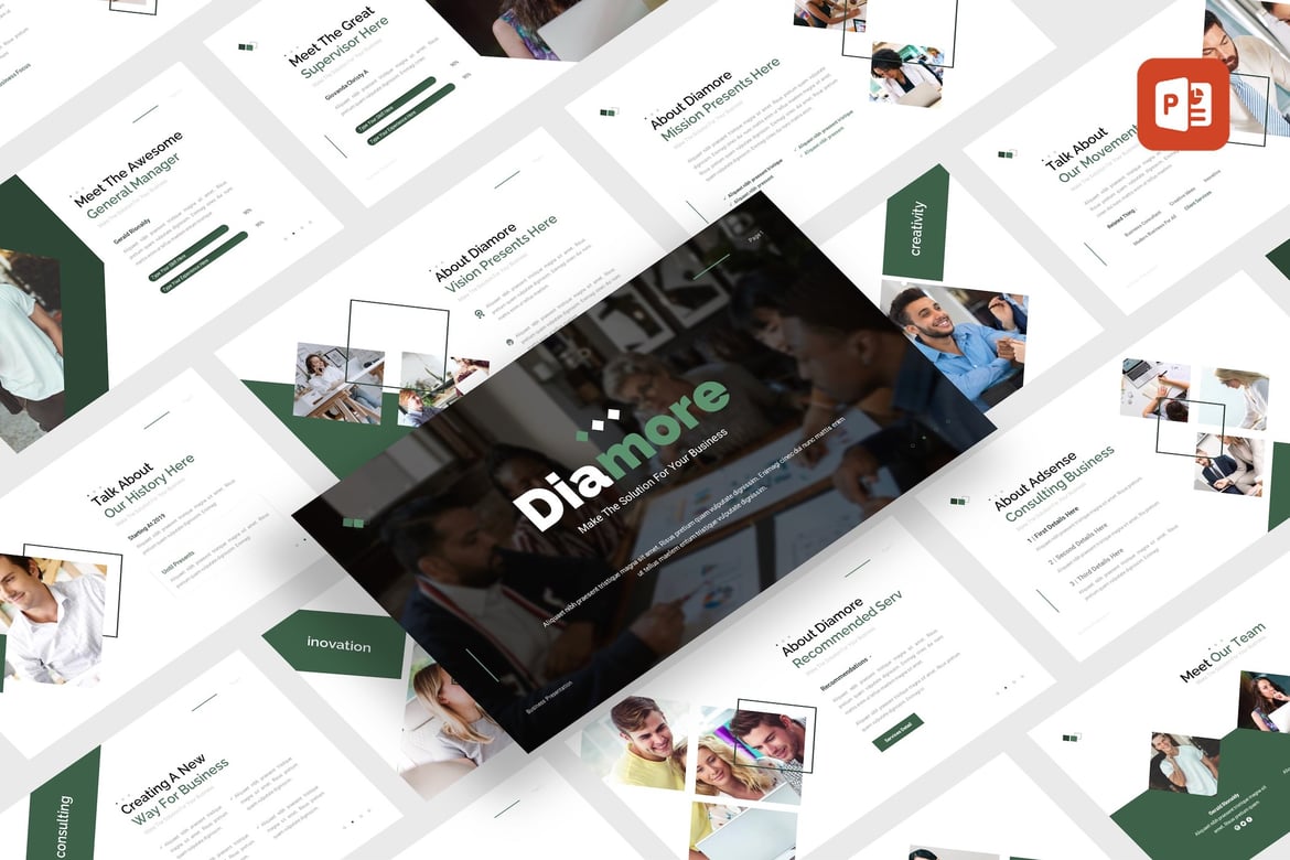 Template PowerPoint Konsultasi Bisnis Diamore yang Menarik