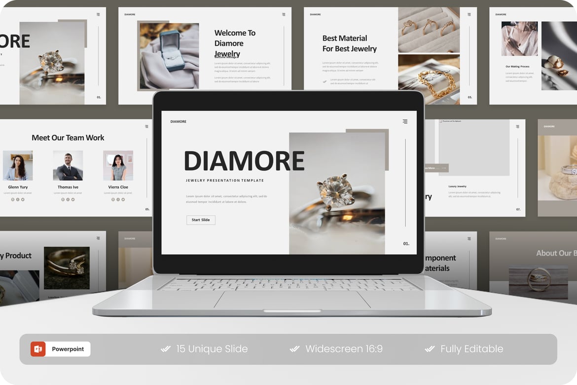 Diamore - Template Presentasi PowerPoint untuk Perhiasan yang Elegan