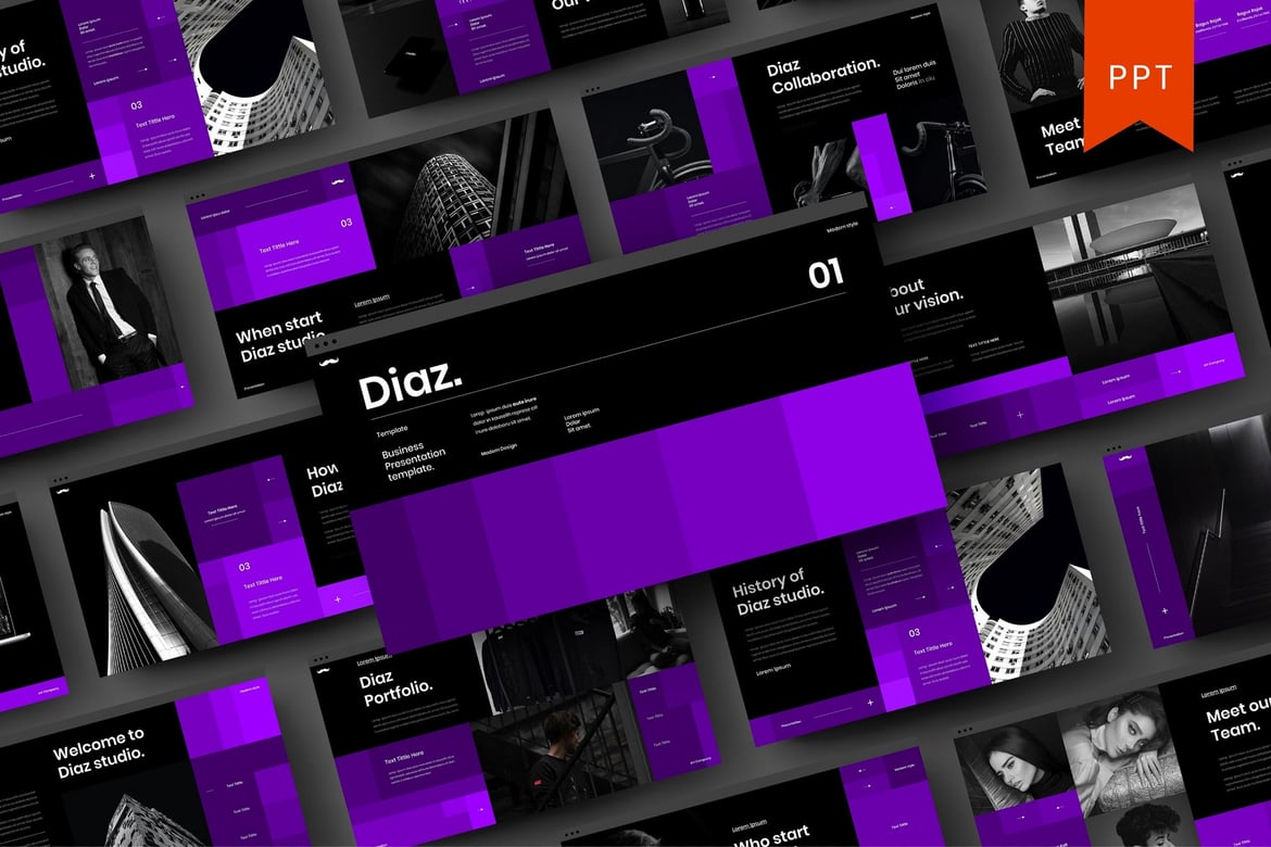 Diaz – Template PowerPoint Bisnis yang Menarik