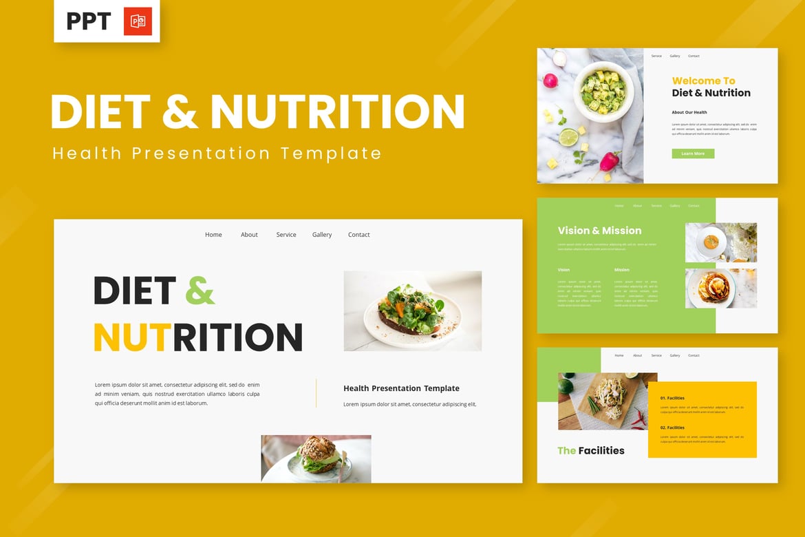 Template Powerpoint Diet & Nutrisi yang Menarik untuk Kesehatan
