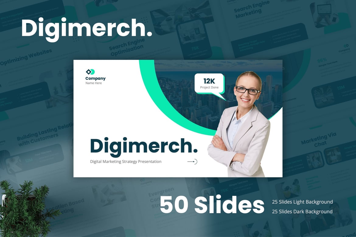 Template Presentasi PowerPoint Strategi Pemasaran Digital Digimerch yang Menarik