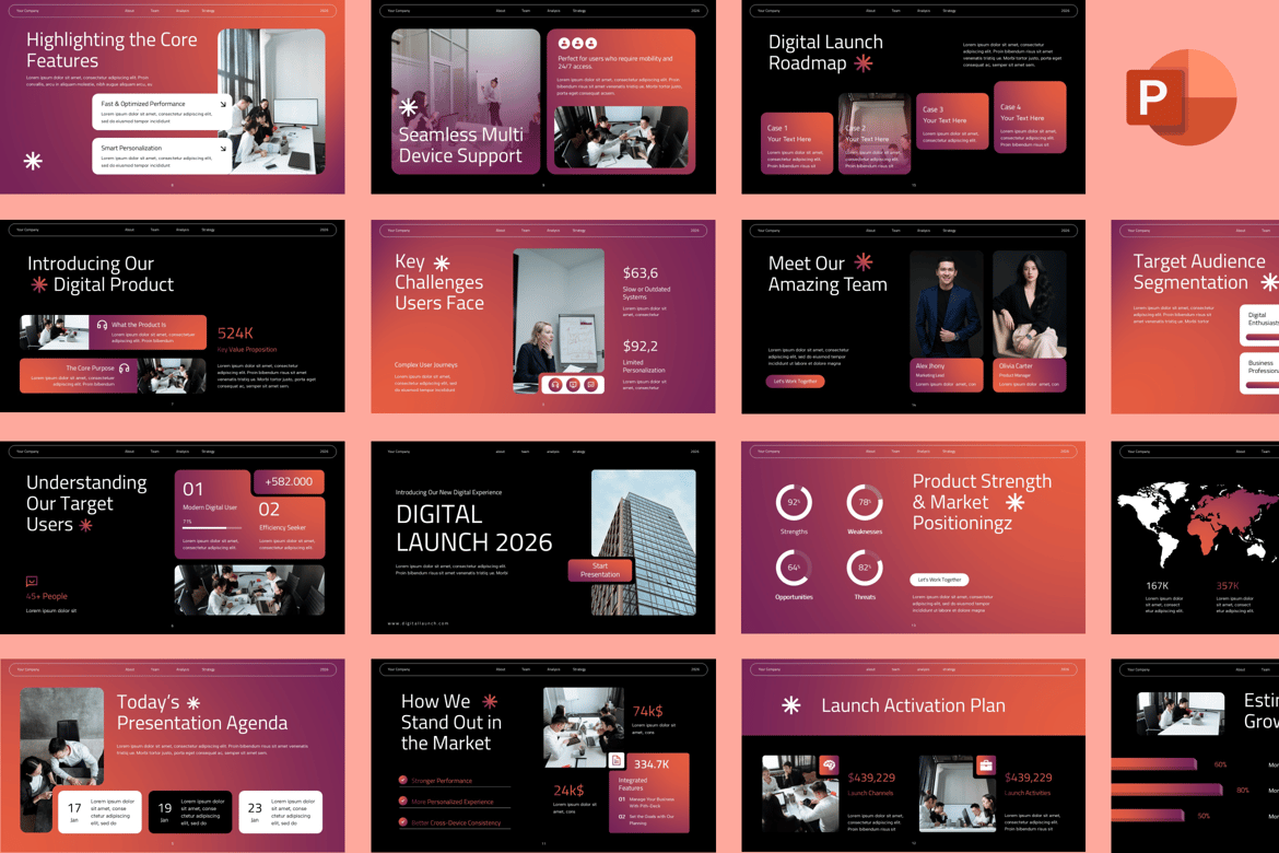 Template PowerPoint Peluncuran Digital yang Menarik