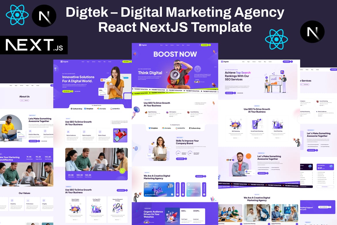 Template Website Digital Marketing Agency NextJS - Digtek yang Menarik