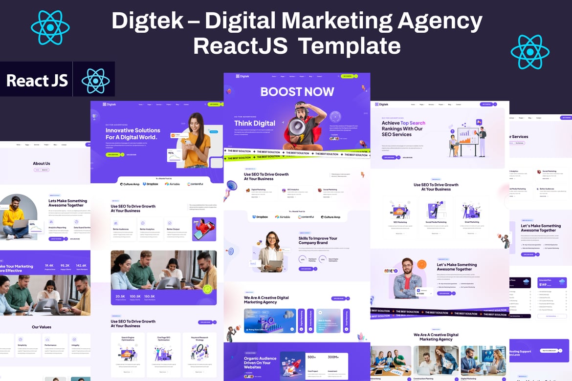 Template Website Digital Marketing Agency ReactJs - Digtek yang Menarik