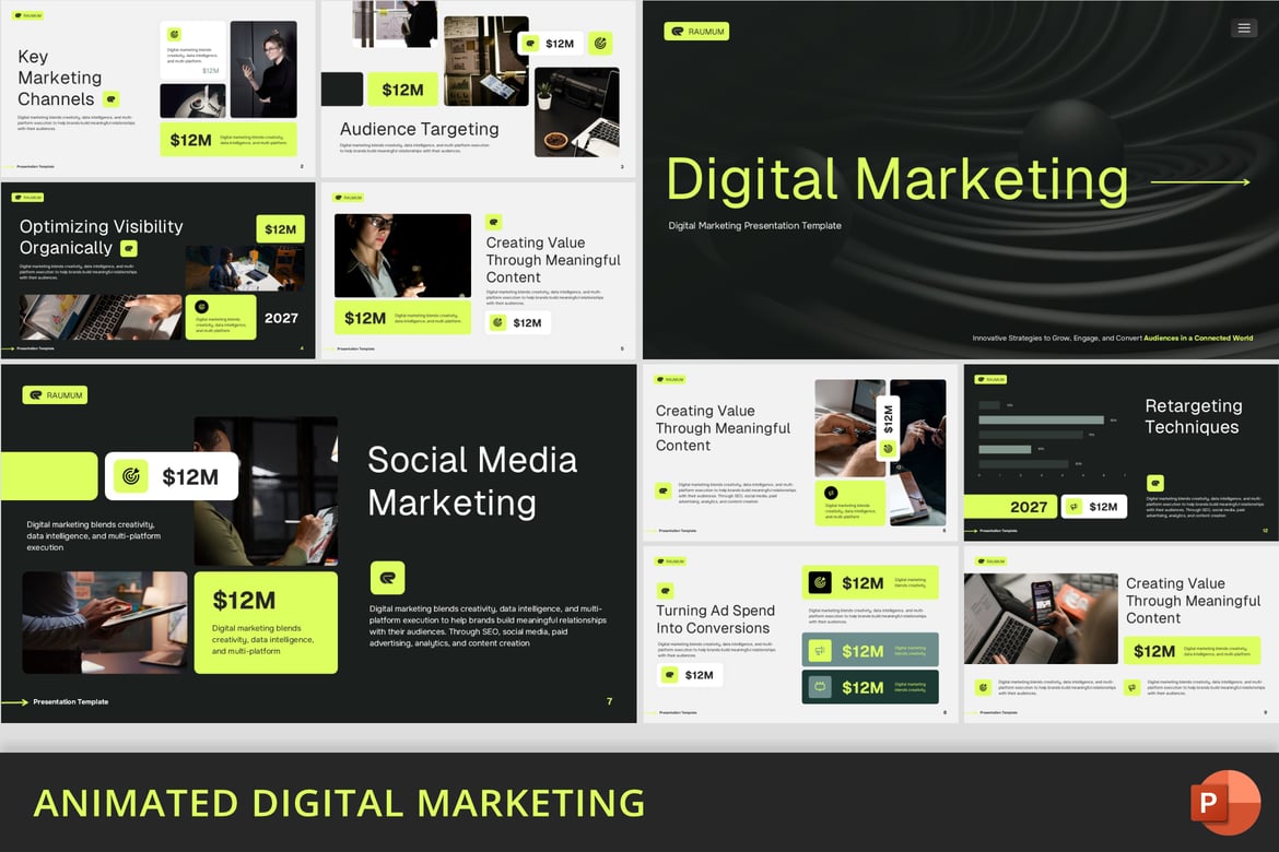 Template Presentasi PowerPoint Animasi Pemasaran Digital yang Menarik