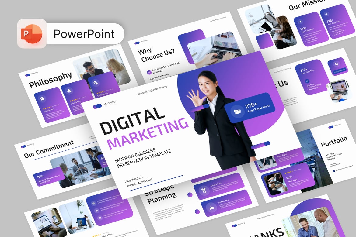 Template Presentasi PowerPoint Digital Marketing Modern dan Profesional