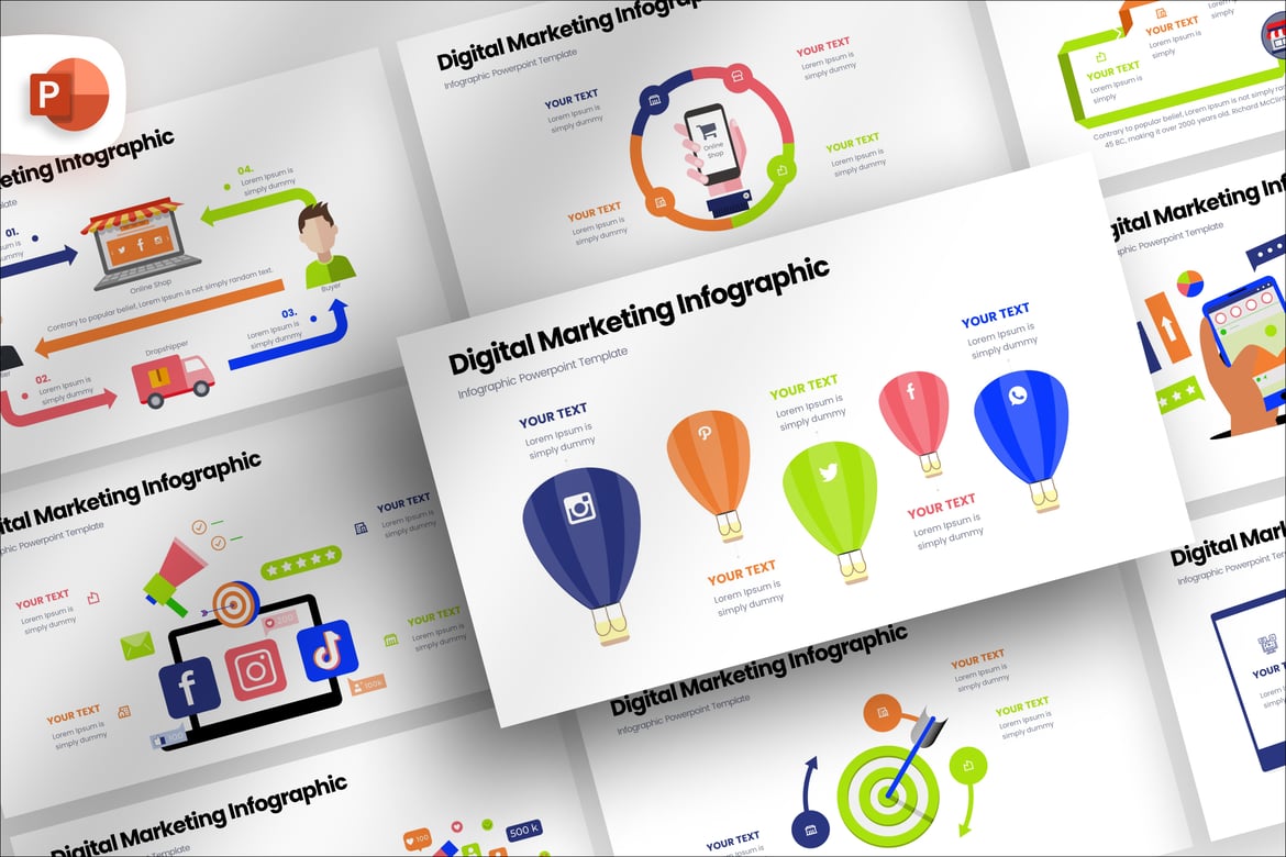 Template PowerPoint Infografik Pemasaran Digital yang Menarik