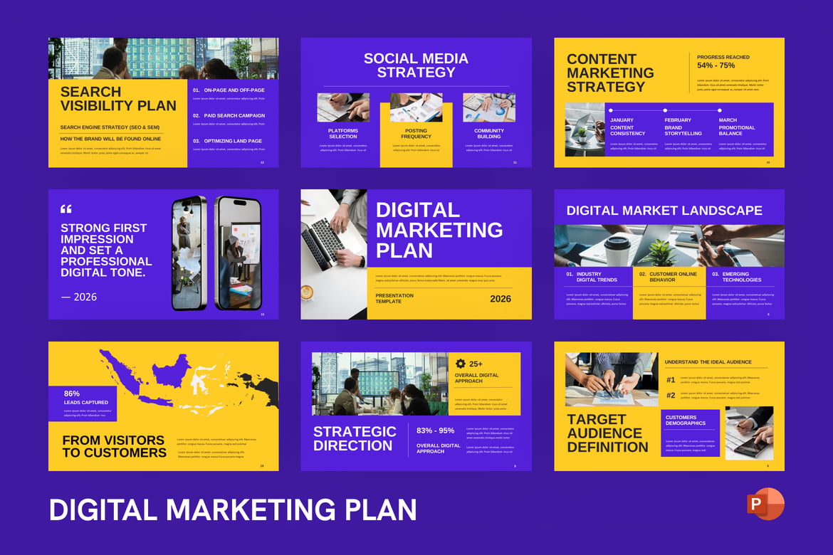Template PowerPoint Rencana Pemasaran Digital yang Menarik