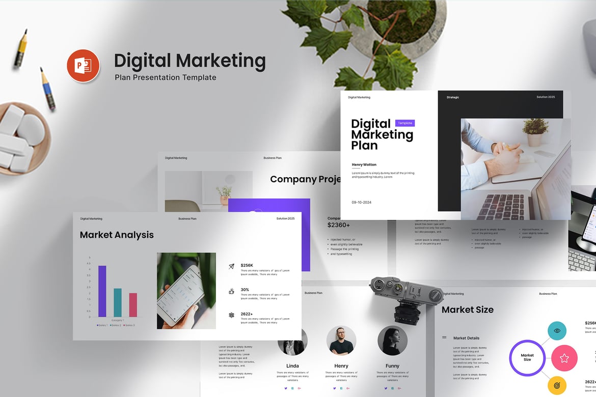Template PowerPoint Rencana Pemasaran Digital yang Modern dan Minimalis