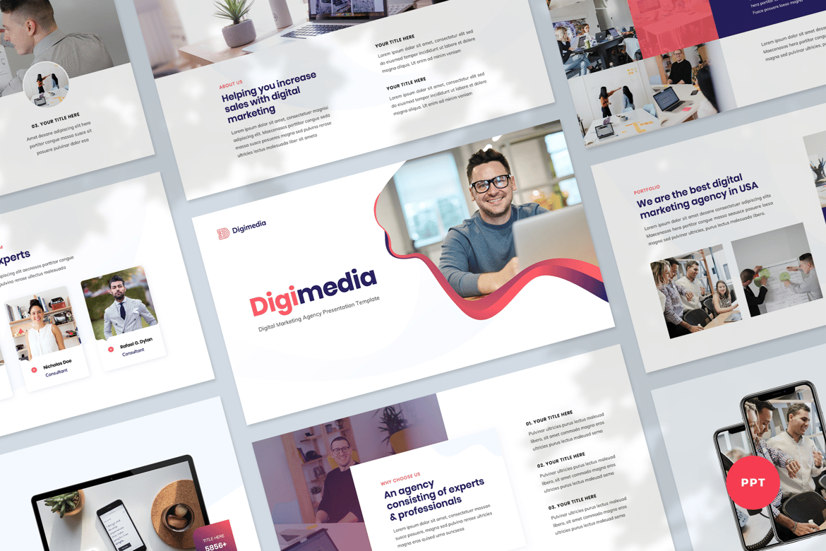 Template PowerPoint Presentasi Pemasaran Digital yang Menarik