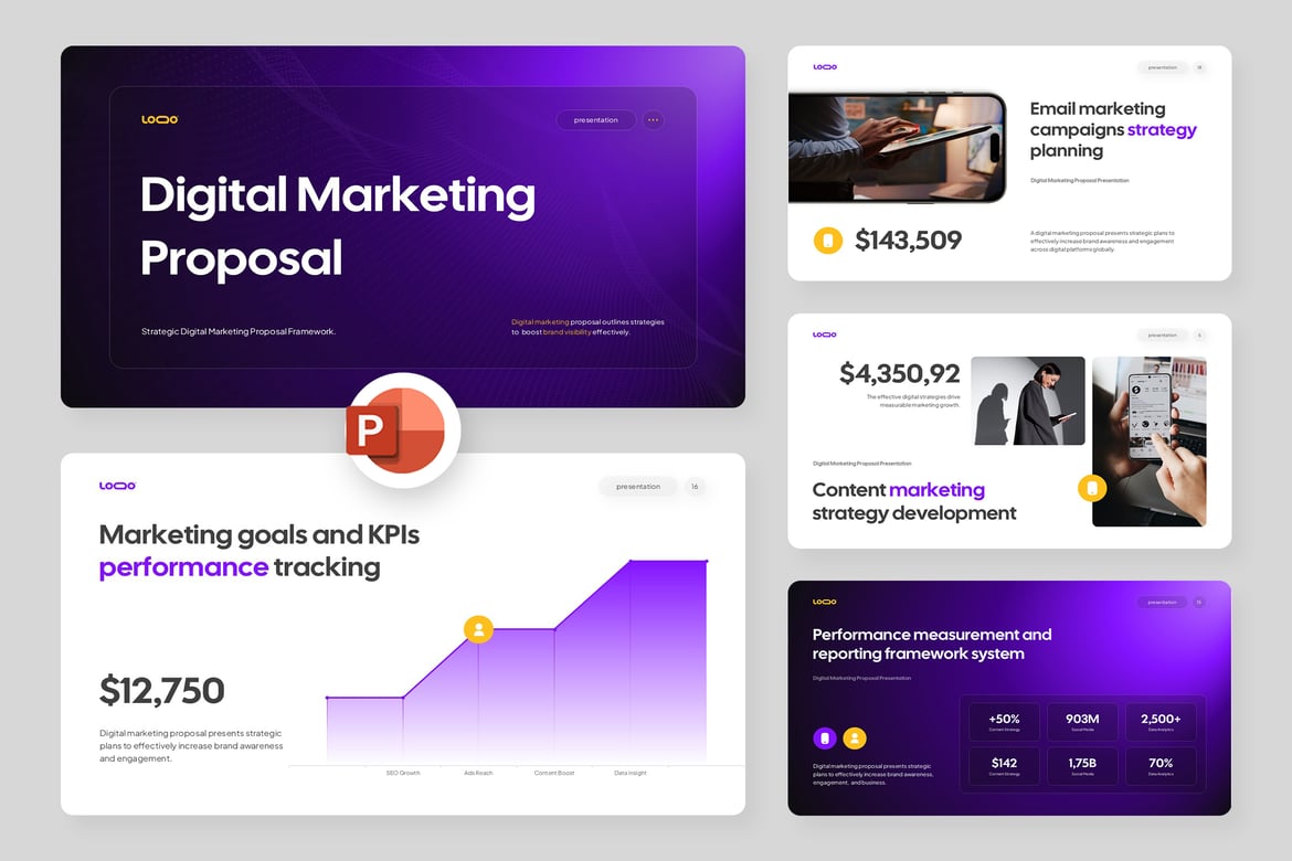 Template Presentasi PowerPoint Proposal Pemasaran Digital yang Menarik